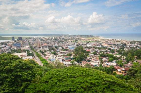 Urban landscape of Monrovia, Liberia, showcasing vibrant city life and development.