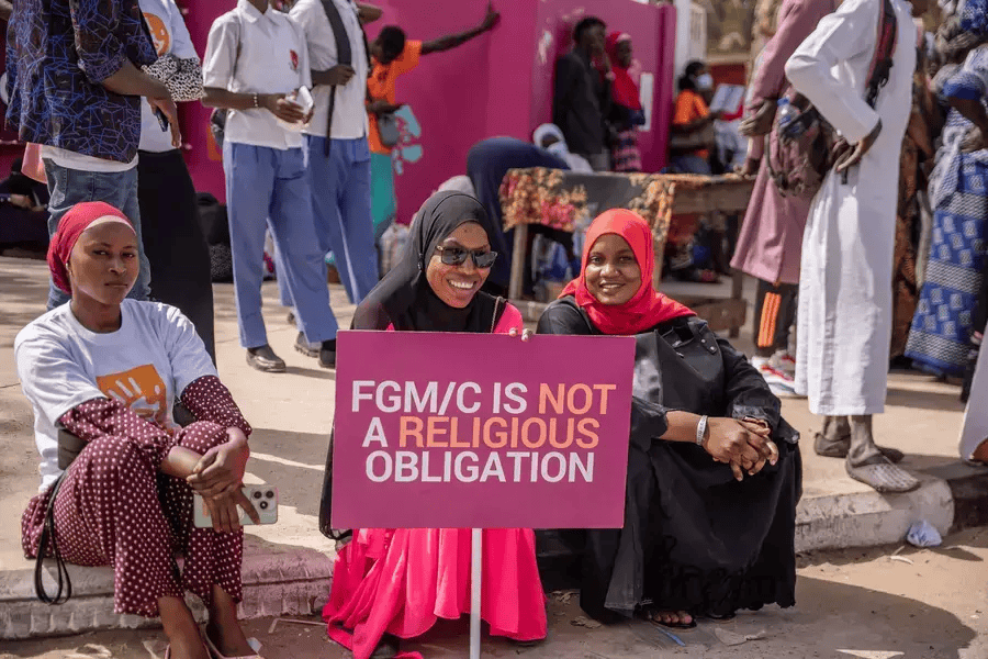 Women protesting against female genital mutilation in Gambia.