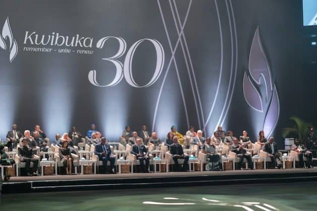 Panel of survivors and leaders at Kuwibuka 30th anniversary event.