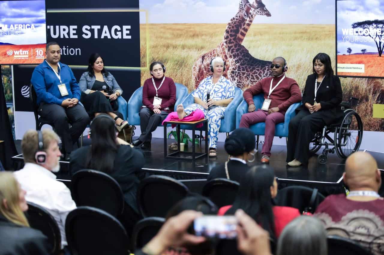 Accessible tourism discussion featuring diverse speakers at Africa's travel industry event.