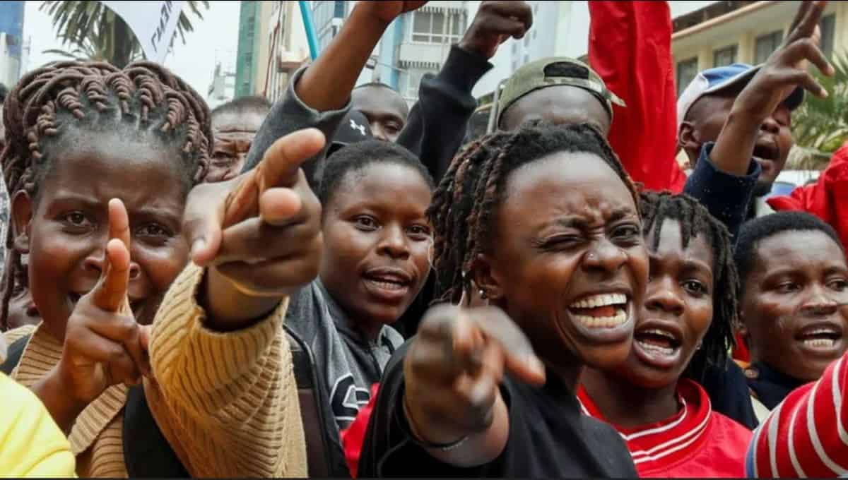 Group of happy African people celebrating in a lively outdoor setting.