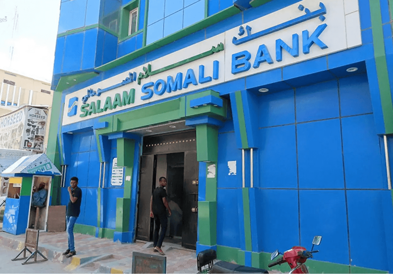 Exterior view of Salaam Somali Bank branch in Somalia.