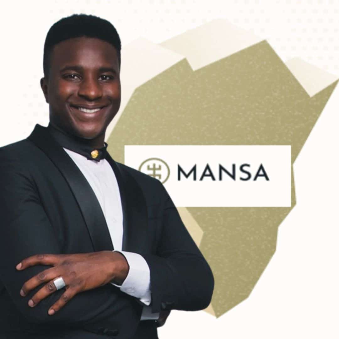 Confident African businessman in formal attire promoting financial growth and innovation in Africa.