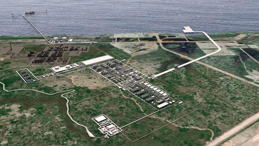 Aerial view of Mozambique’s renewable energy project with solar and wind facilities.
