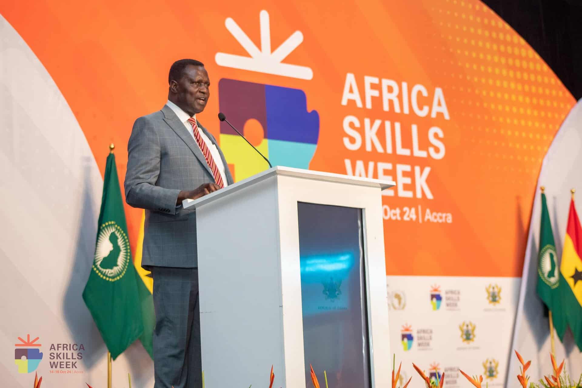 African leader speaking at Africa Skills Week 2024 event.