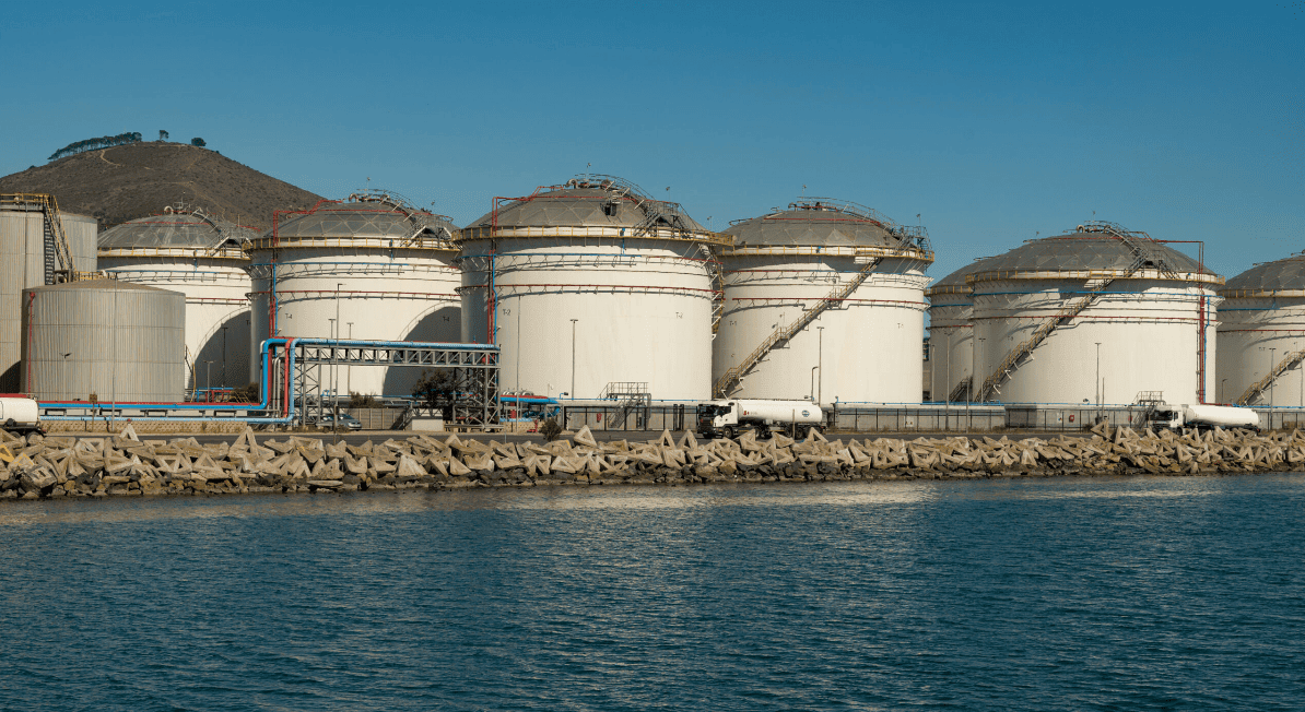 Oil storage tanks in Nigeria's oil sector facility.