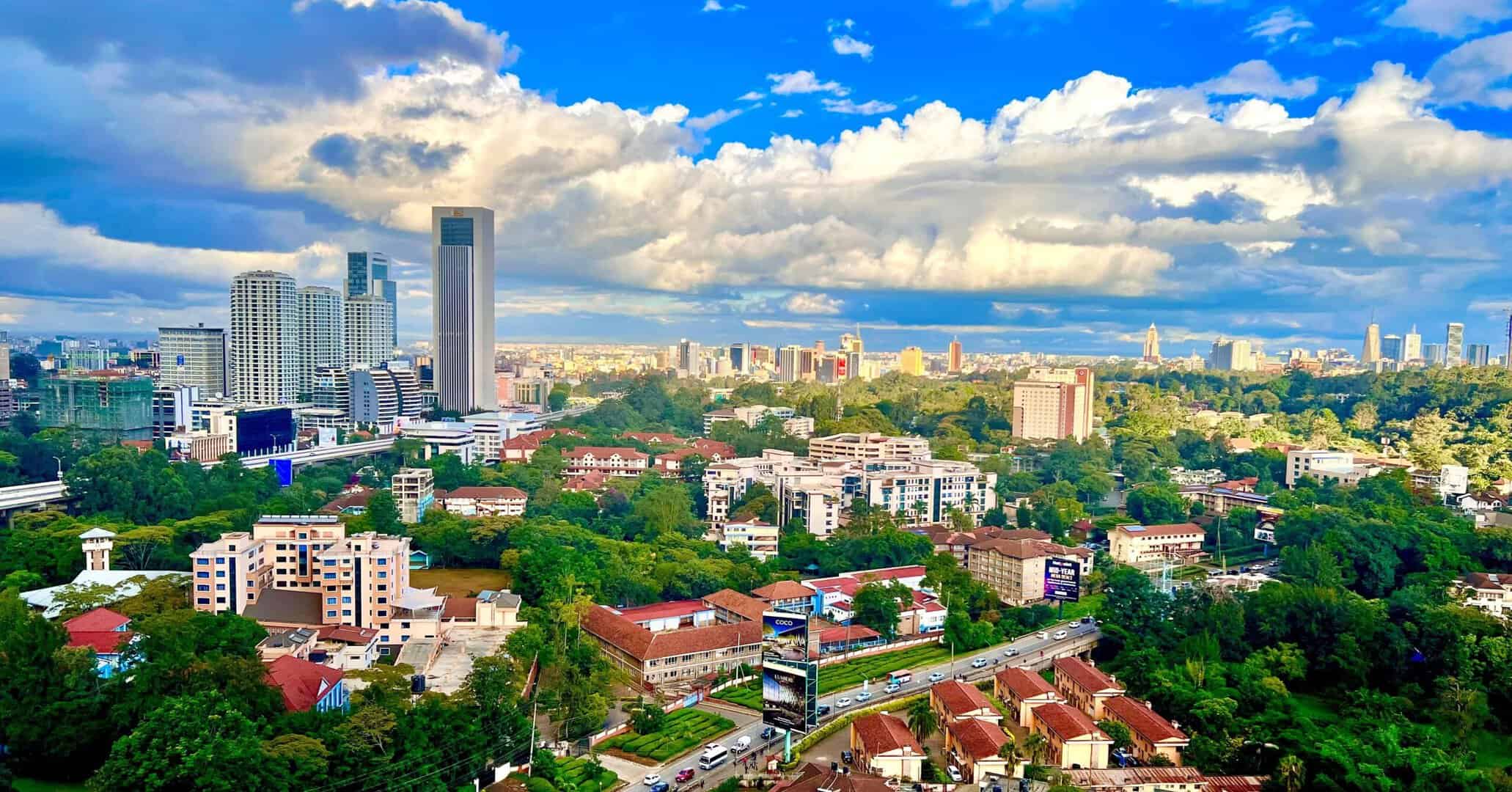 Panoramic view of Nairobi city with skyscrapers and green spaces during the AYTIS 2025 event.
