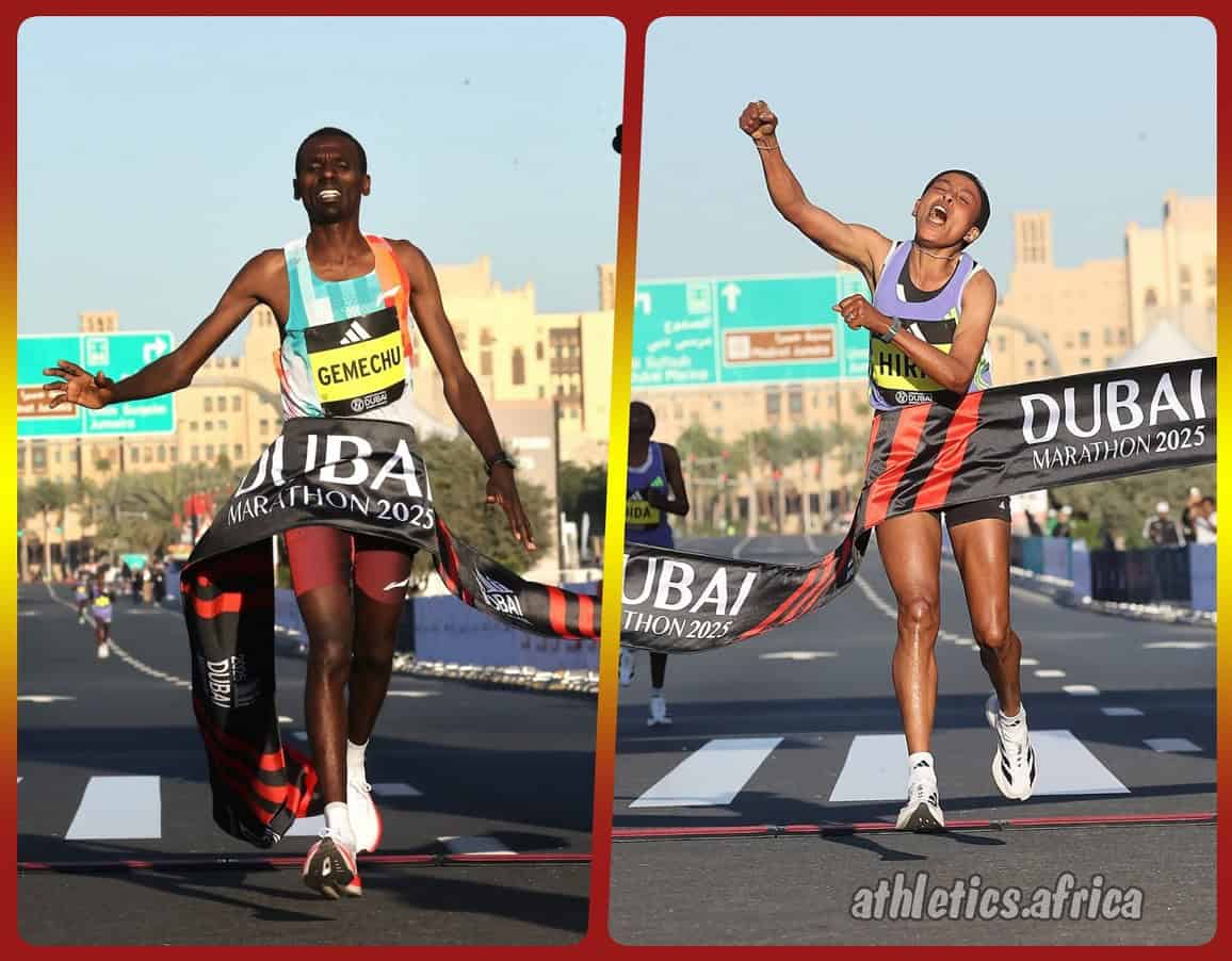 Ethiopian male and female athletes triumph at the 2025 Dubai Marathon, showcasing their strength and.