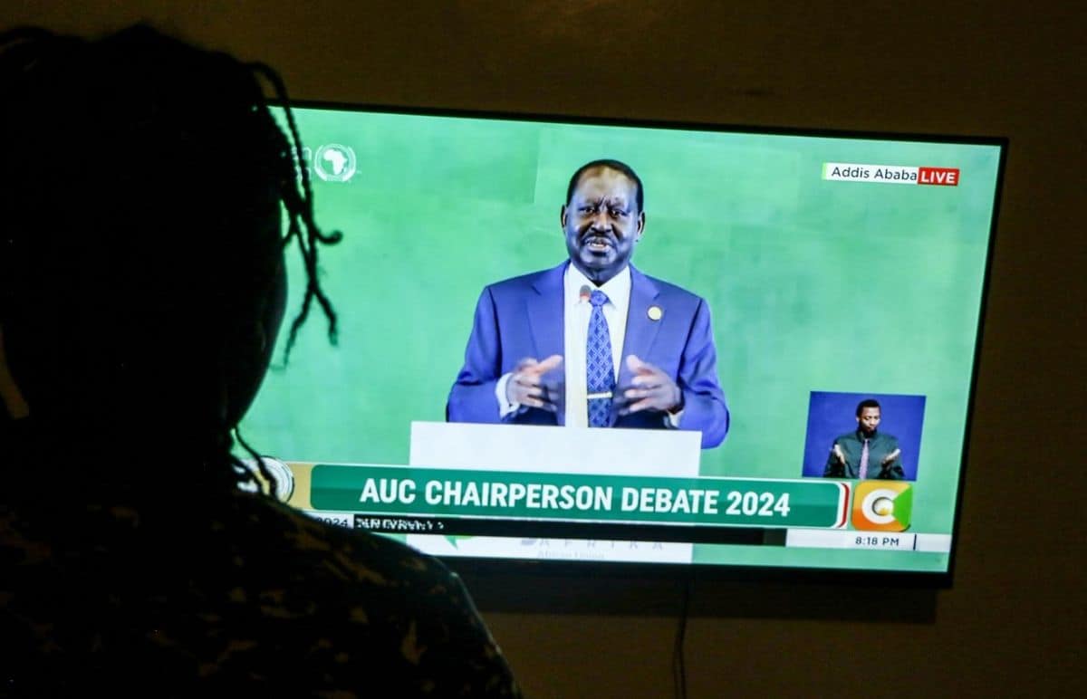 Man speaking at the AUC Chairperson Debate 2024 in Addis Ababa, Ethiopia.