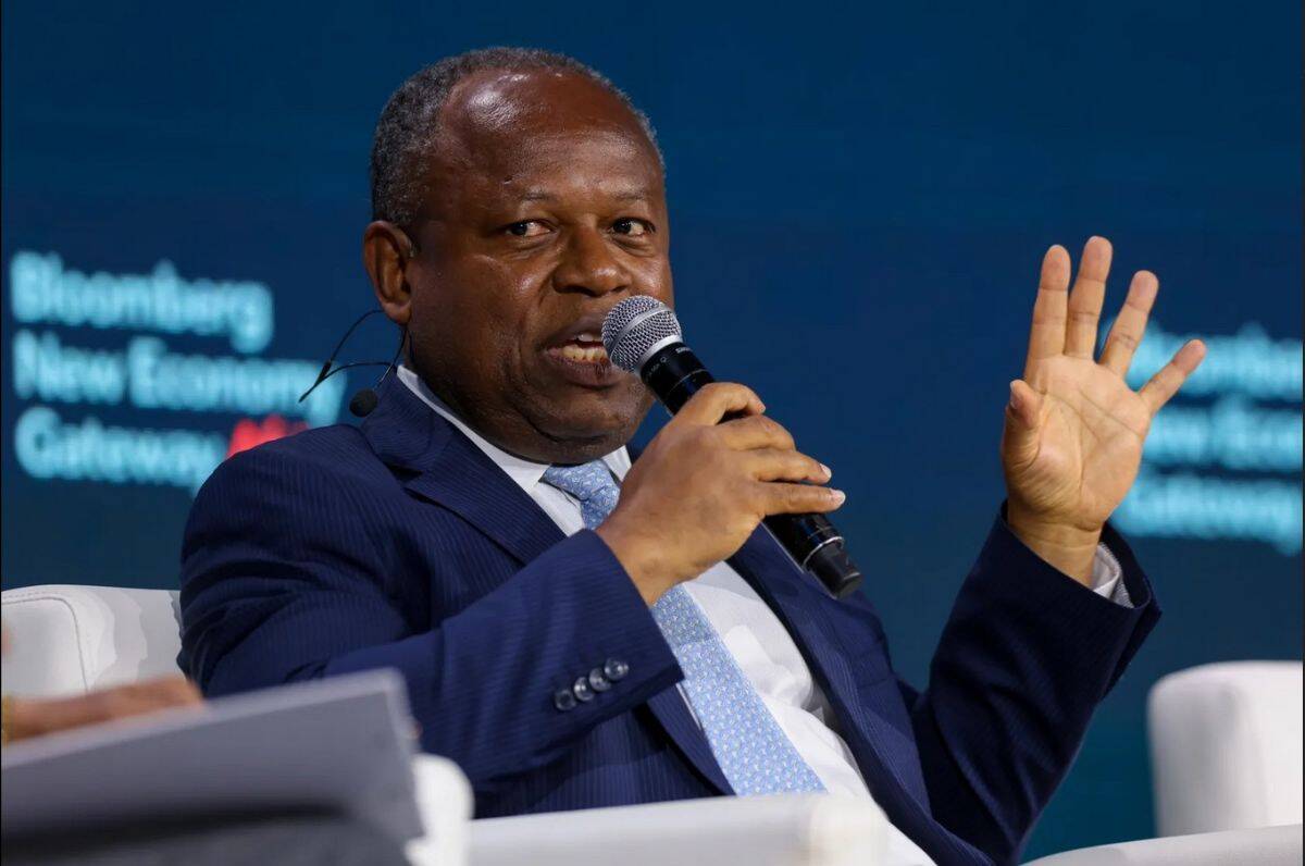 Prominent African businessman speaking at a conference in 2025.