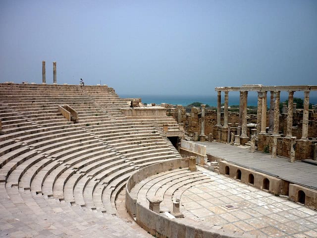 Ancient Roman amphitheater showcasing historic architecture in Africa.
