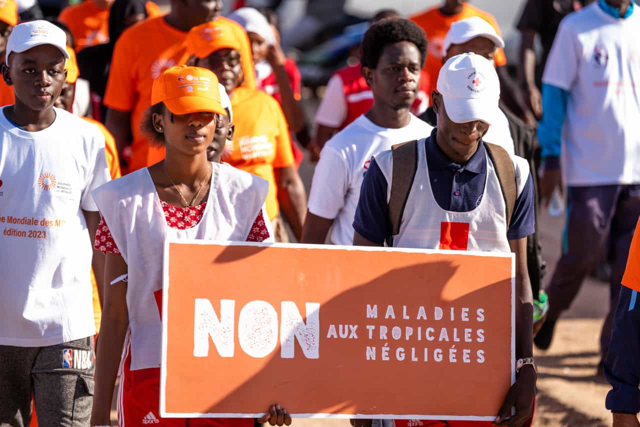 Community members protesting to eliminate neglected tropical diseases in Africa.