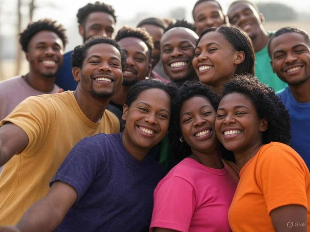 Group of diverse young Africans smiling outdoors, representing the future of tourism.