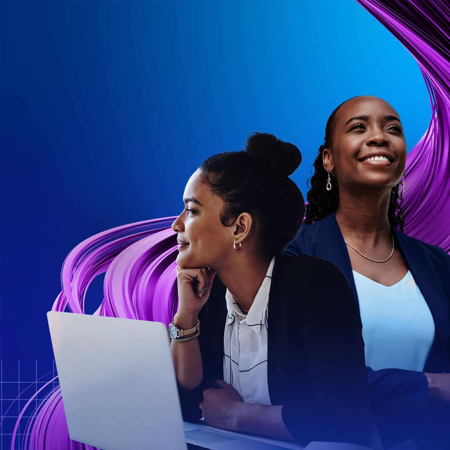 Two professional women smiling, representing gender diversity in Kenya's job market.