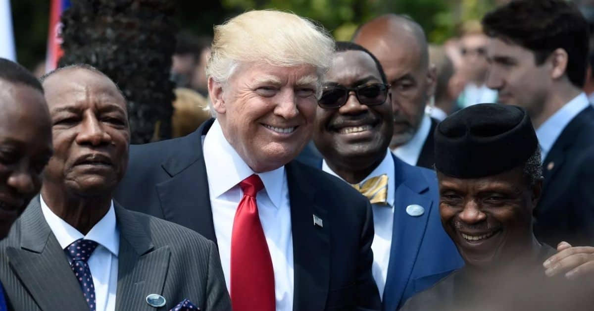 African leaders with Donald Trump at a diplomatic event in Washington D.C.