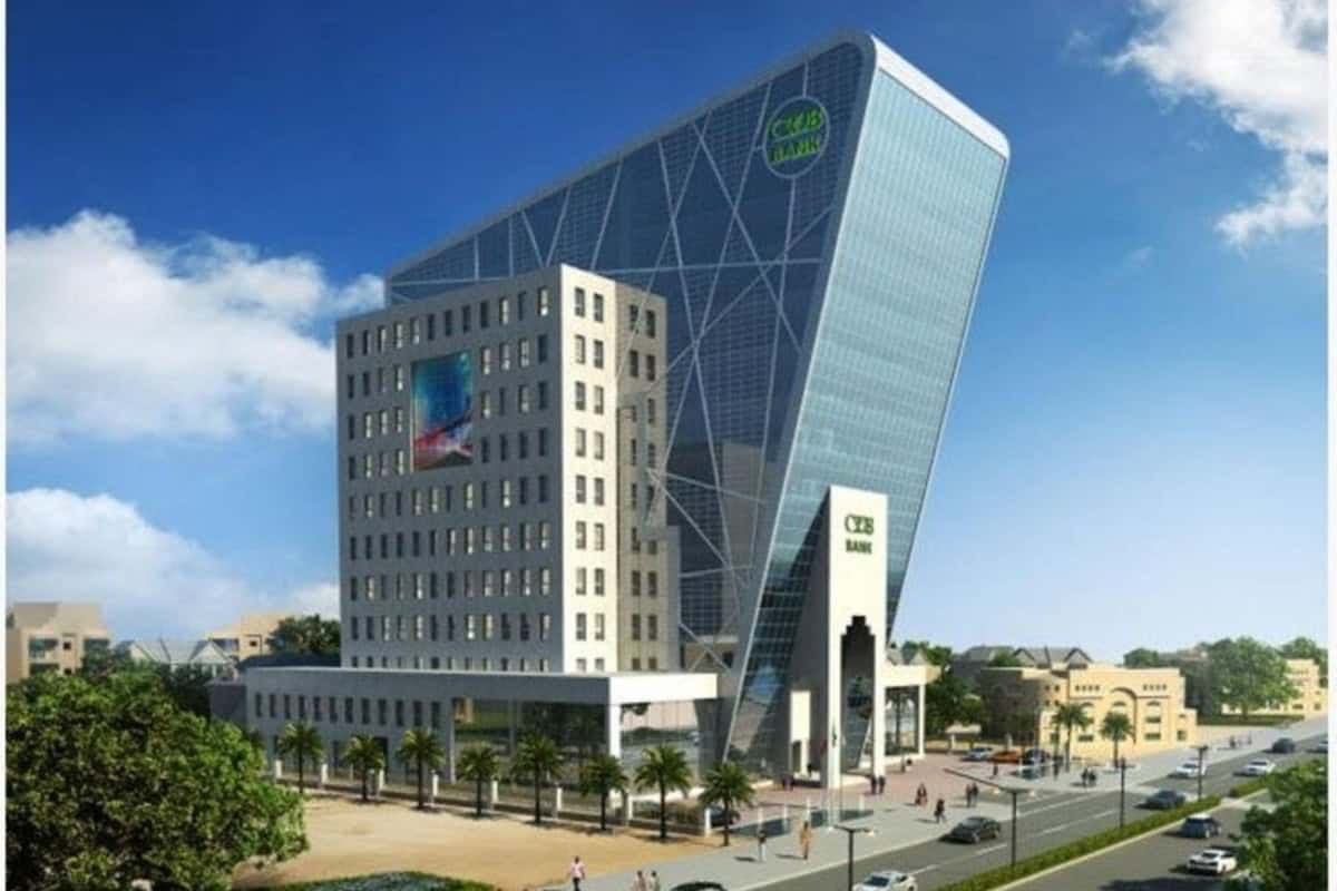 Modern CRDB Bank headquarters with innovative architecture in Tanzania.