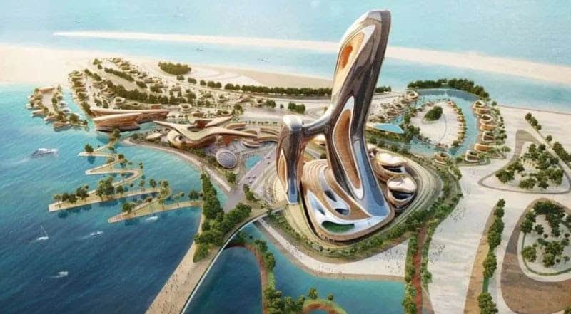 Modern coastal resort with innovative architecture and lush landscapes in Africa.