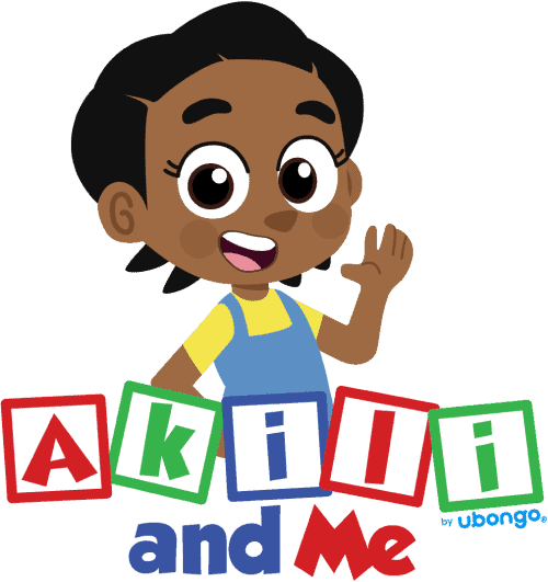 Bright animated image of a cheerful young girl with blocks spelling "AKILI" and "and Me".
