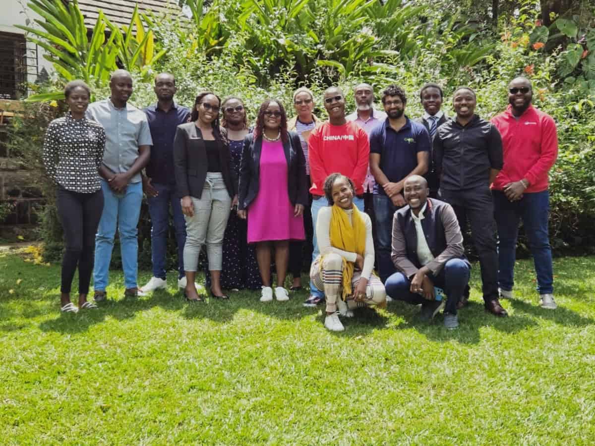 Diverse group of African entrepreneurs and professionals outdoors, promoting sustainability and busi.