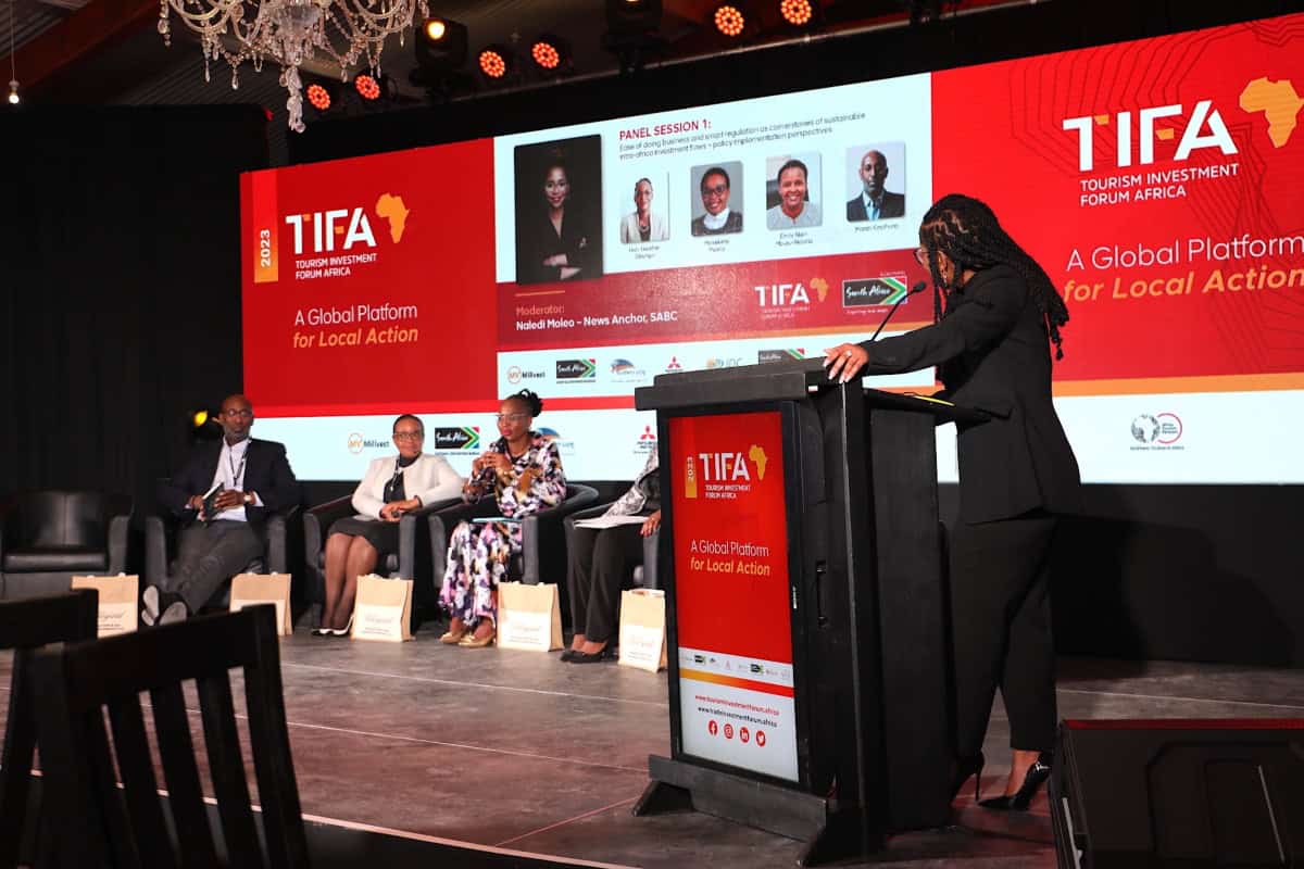 A vibrant panel discussion at TIFA 2025 focusing on tourism investment opportunities in Africa.