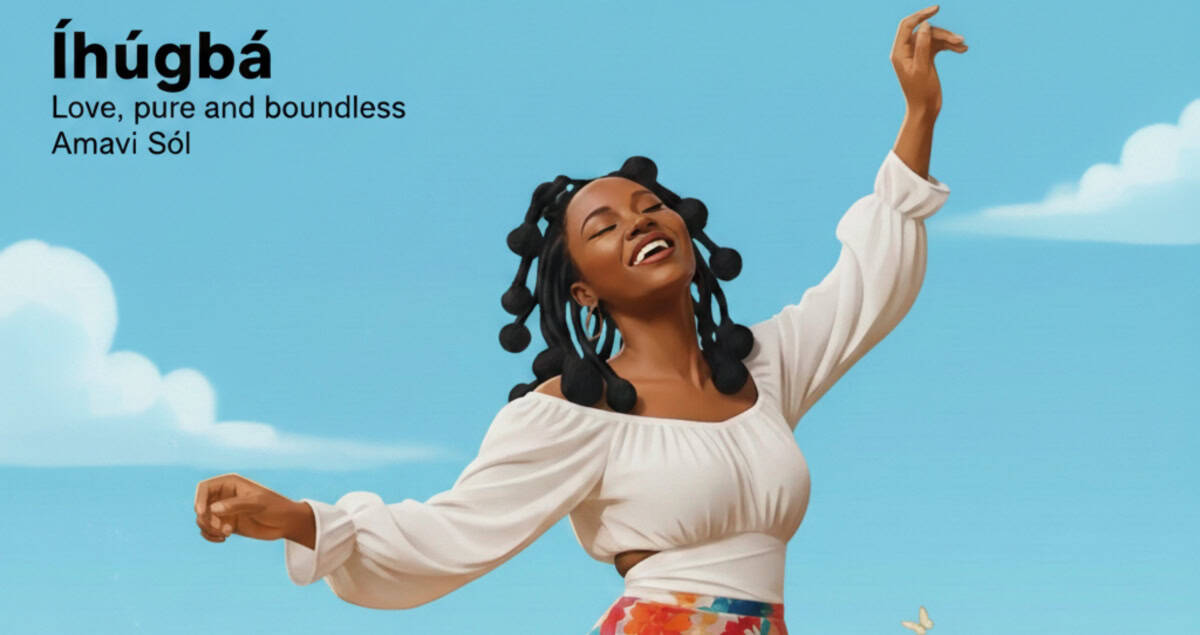 Amavi Sol singing joyfully outdoors, celebrating love and pure soul music.