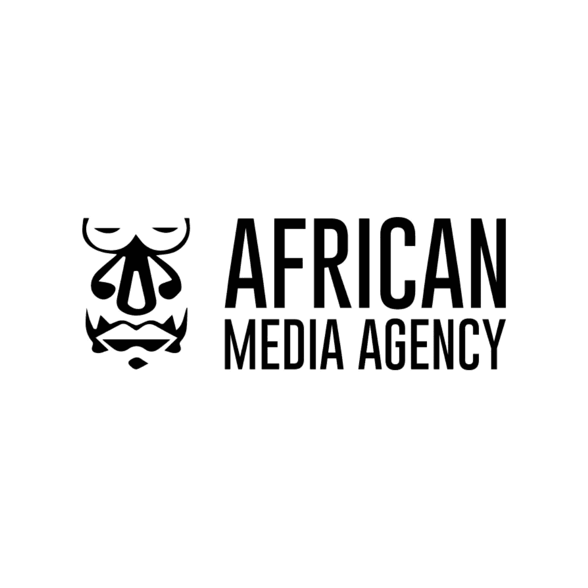 African Media Agency logo with tribal mask design, symbolizing African media collaboration.