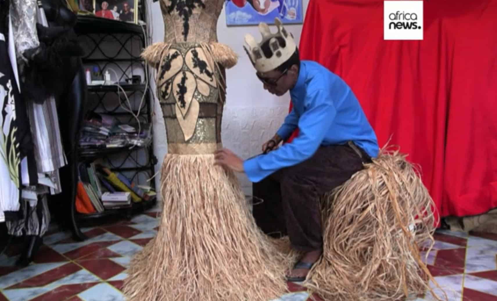 Raffia clothing showcased by Gabonese designer in high fashion style.