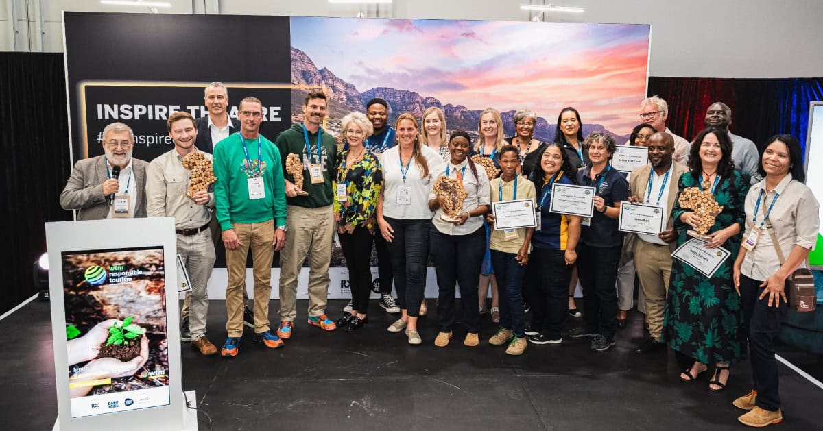 Group of diverse tourism professionals at WTM Africa 2026 Responsible Tourism Awards event.