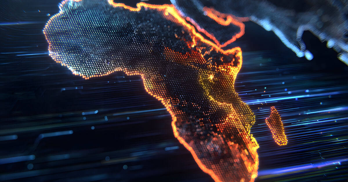Digital map of Africa highlighting data infrastructure and growth trends.