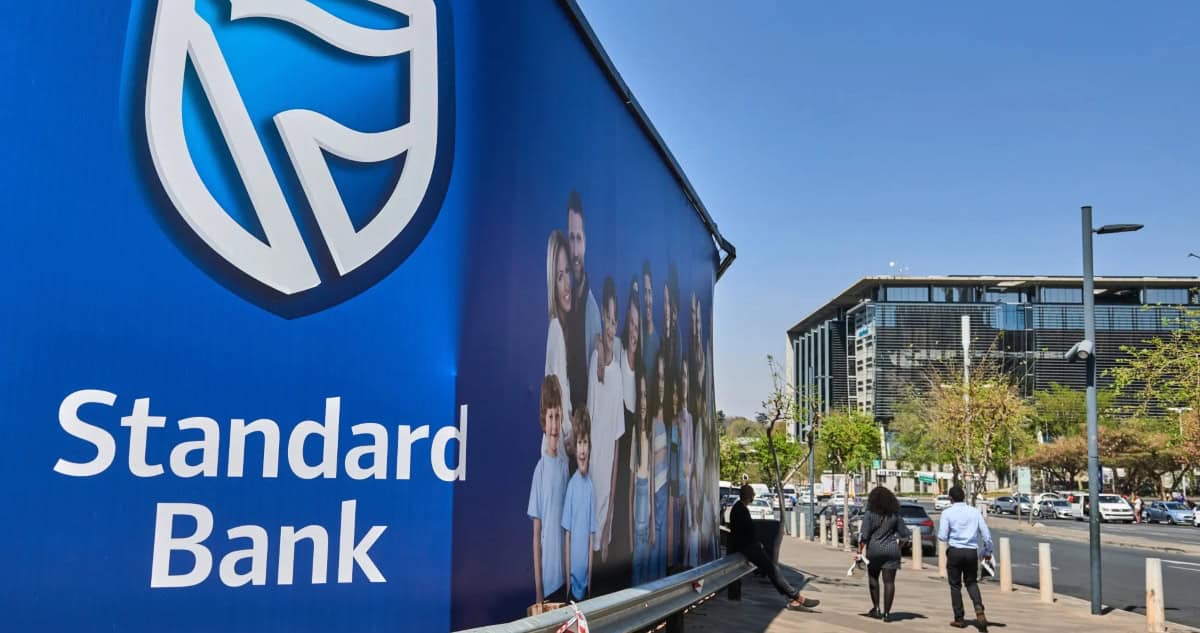 Standard Bank truck with Africa's most valuable bank branding in an urban setting.