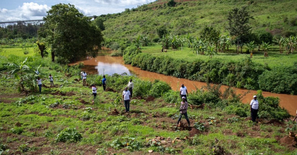 Community members planting trees to protect Nairobi’s Upper Tana Watershed.