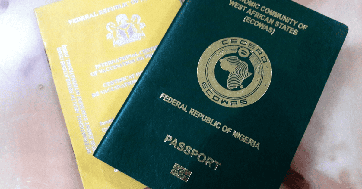 African passport and travel documents emphasizing digital identity and financial inclusion.
