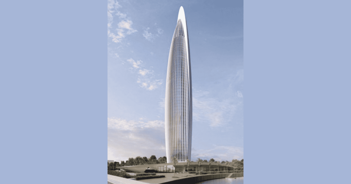 Modern rocket-shaped skyscraper in Morocco, symbolizing innovation and architecture.