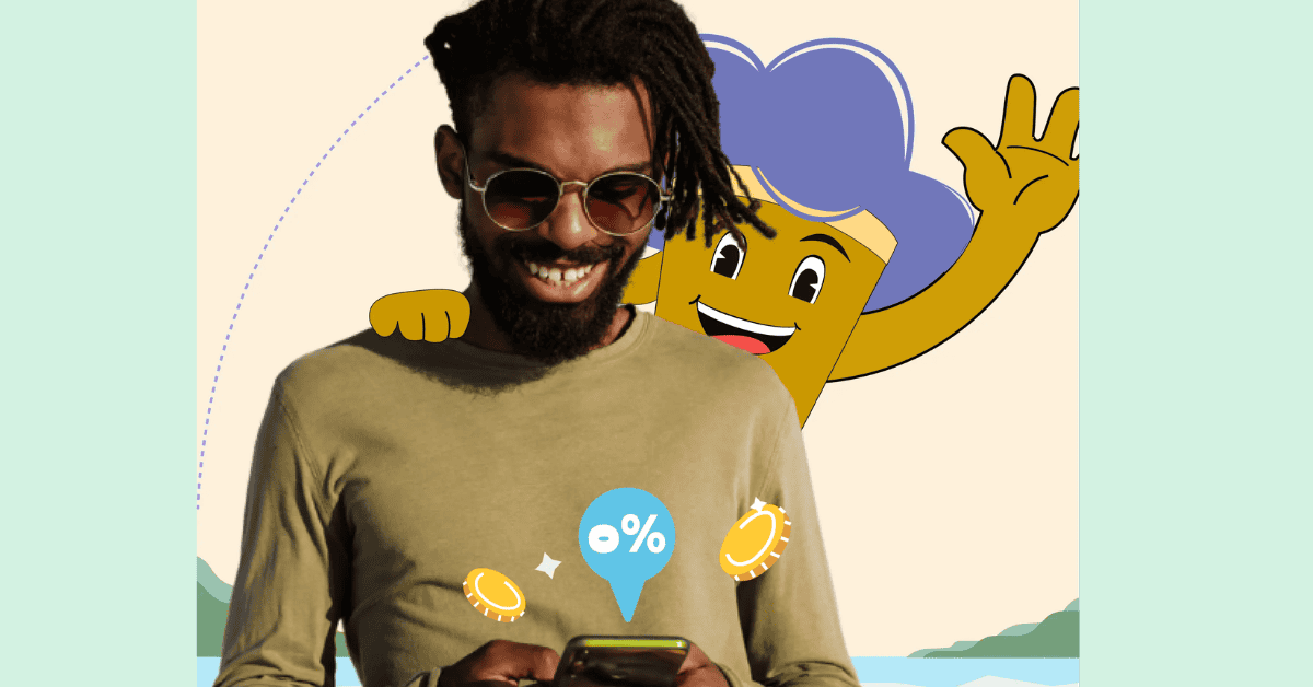 African man using smartphone with fintech icons, representing digital financial services in Africa.