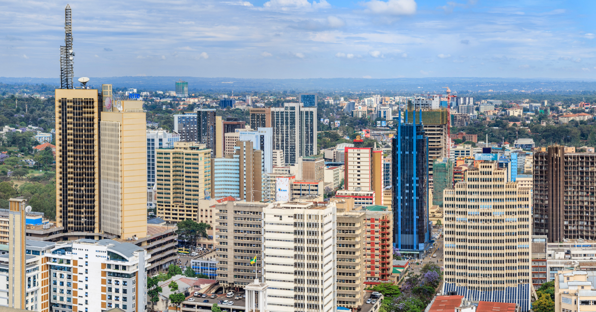 Nairobi cityscape highlighting green energy initiatives and urban development.