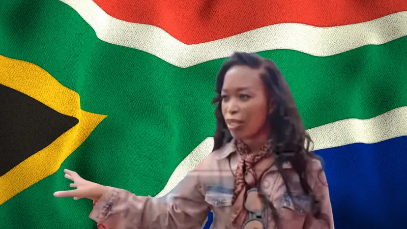 South African activist Queen Vee addressing issues affecting migrants.