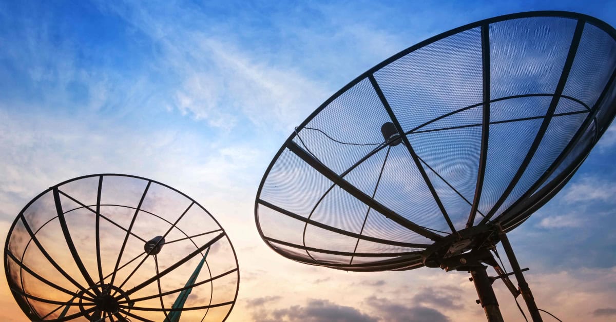 Satellite dishes for telecommunications and broadcasting.
