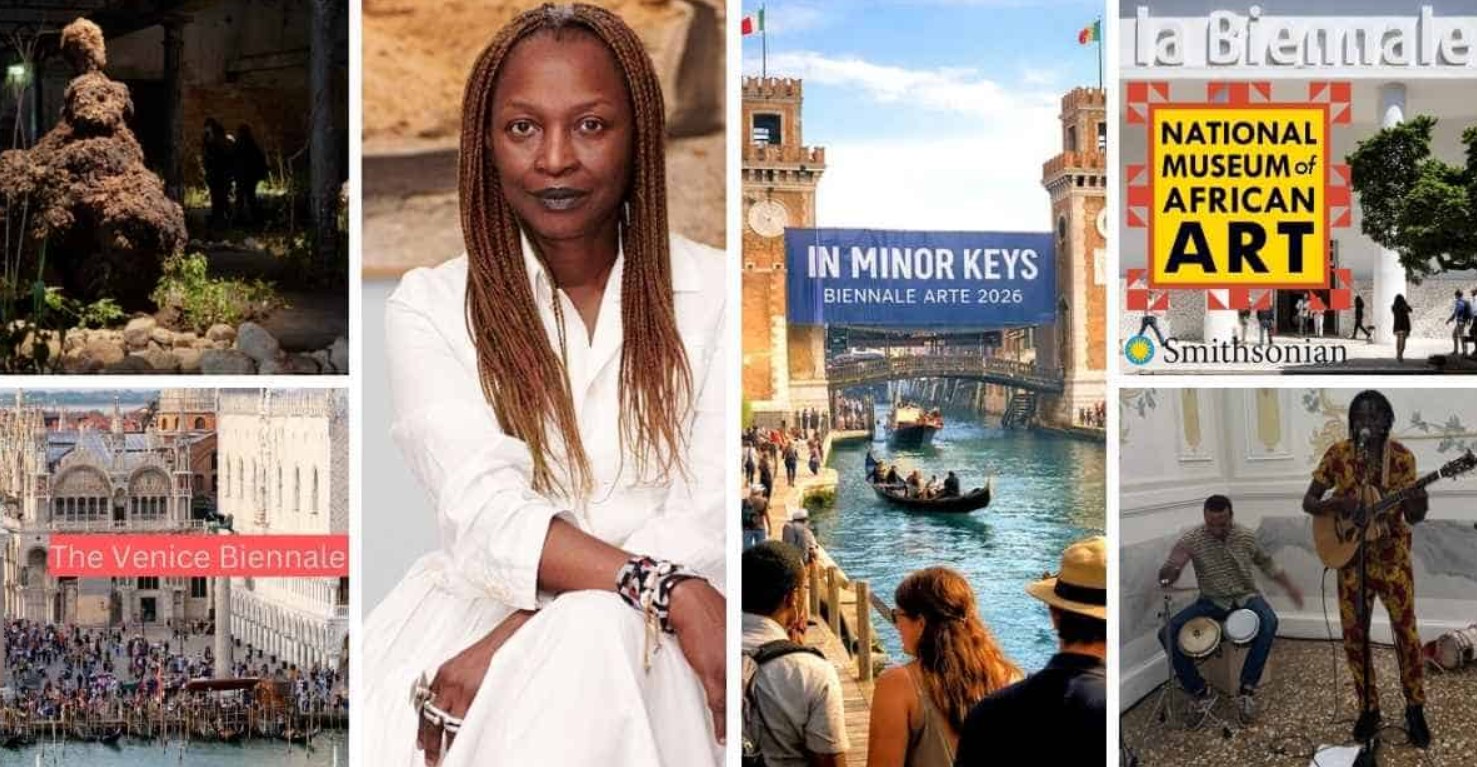 African woman at Venice Biennale art event in Italy.