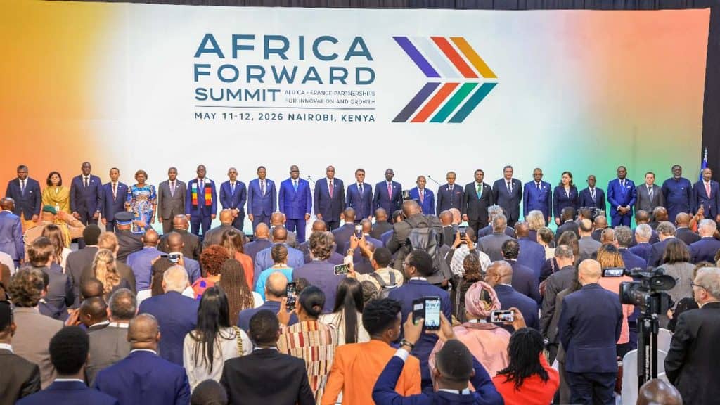 Africa Forward Summit 2026 in Nairobi, Kenya with diverse leaders on stage.