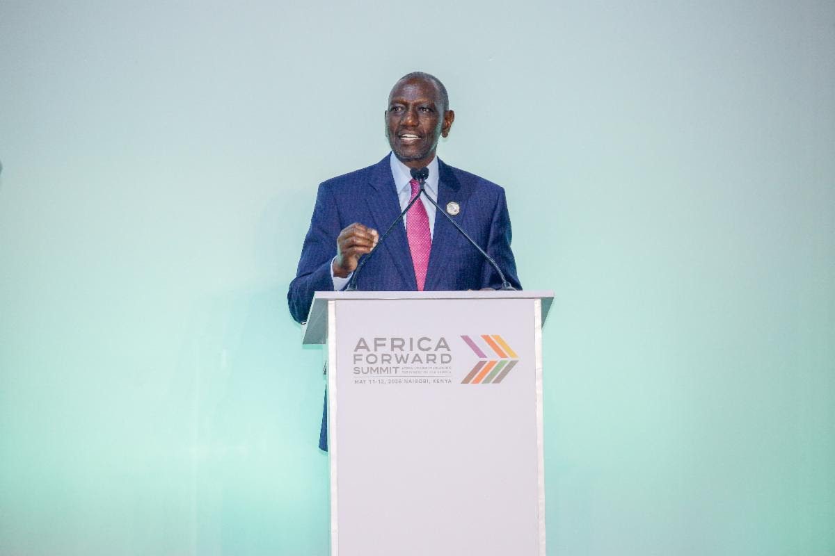 African man speaking at the Africa Forward Summit, delivering a speech.