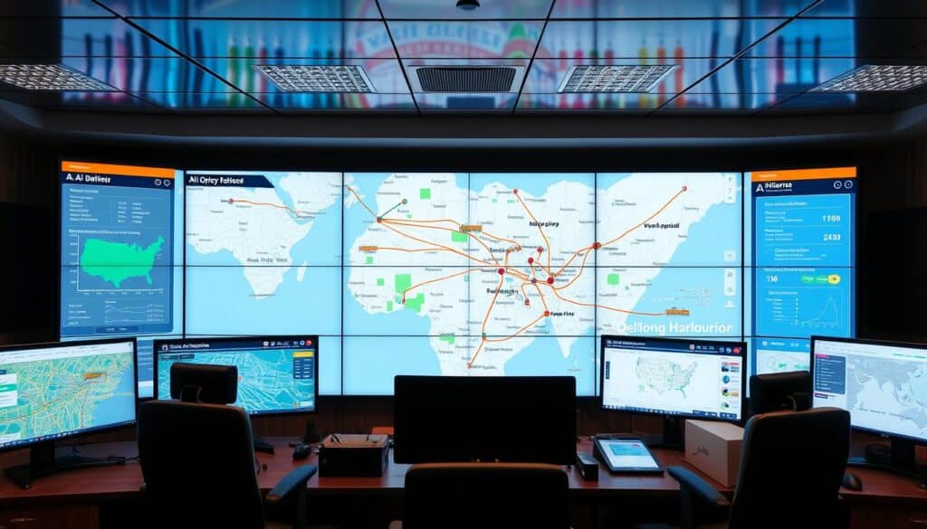 AI-optimized delivery routes shown on a map of Nigerian cities with traffic pattern analysis