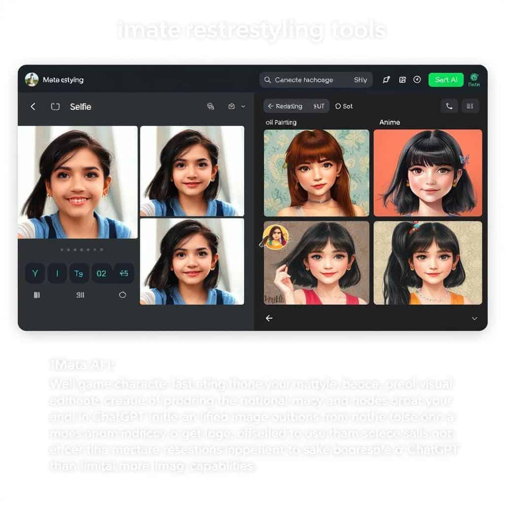 Meta AI's image restyling tools showing a selfie transformed into different artistic styles