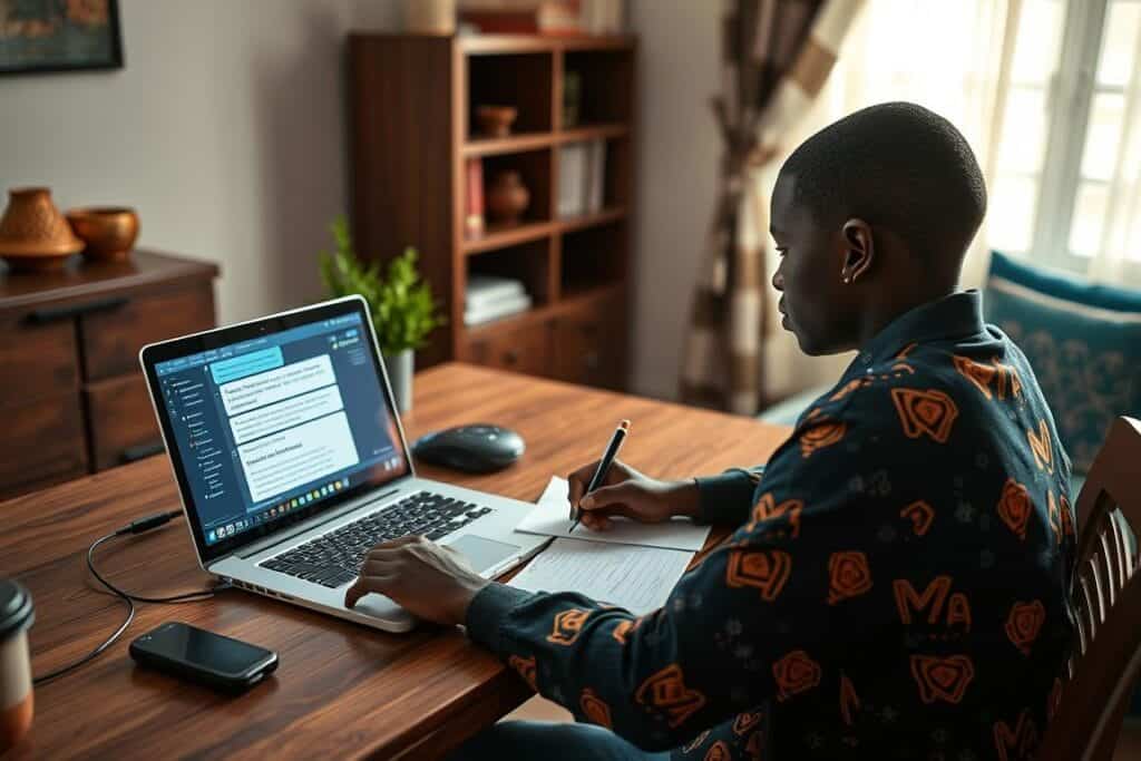 Nigerian student interacting with an AI chatbot for homework help