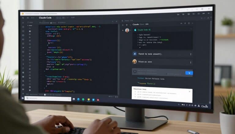 Claude Code interface showing code generation and chat features for developers