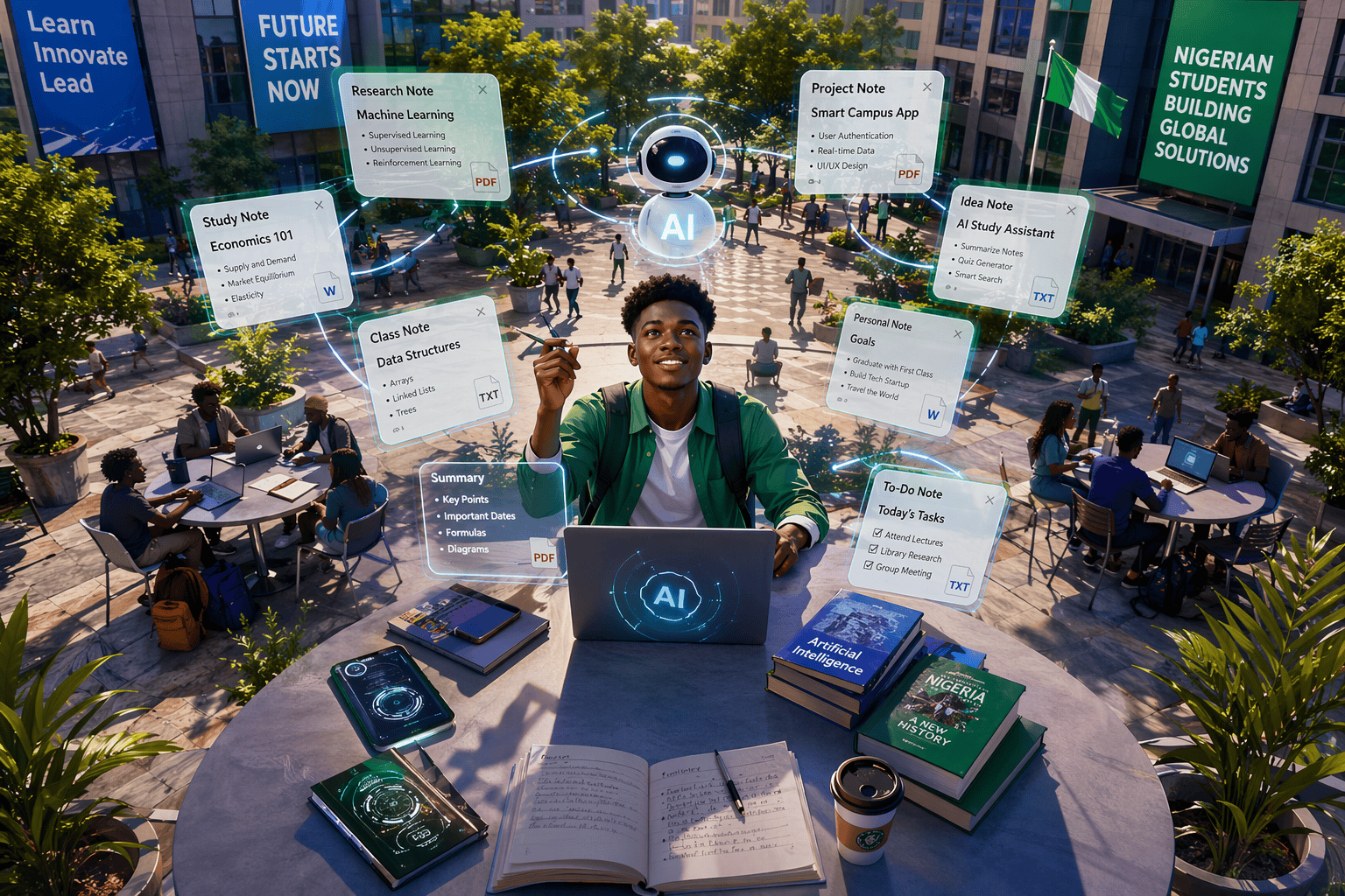 Nigerian student with digital AI notes