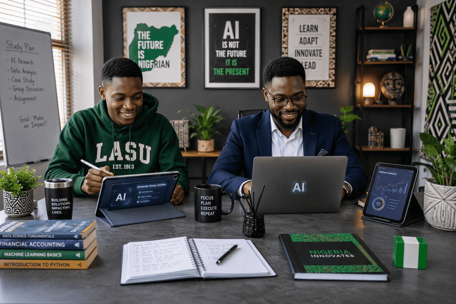 Student and professional using AI