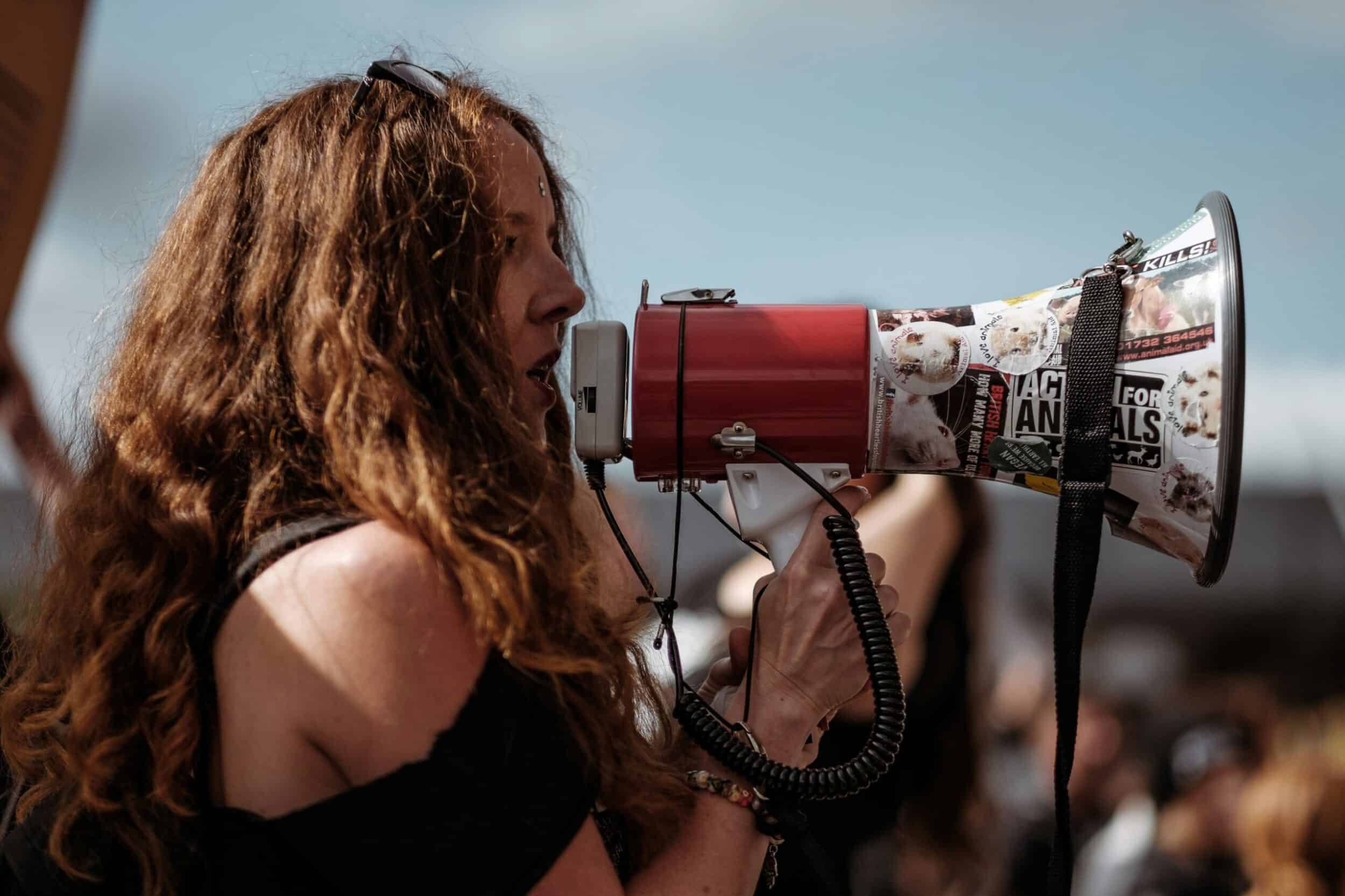 Woman with megaphone.