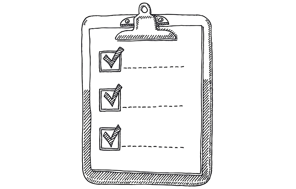Loose sketch of a check list on a clip board.