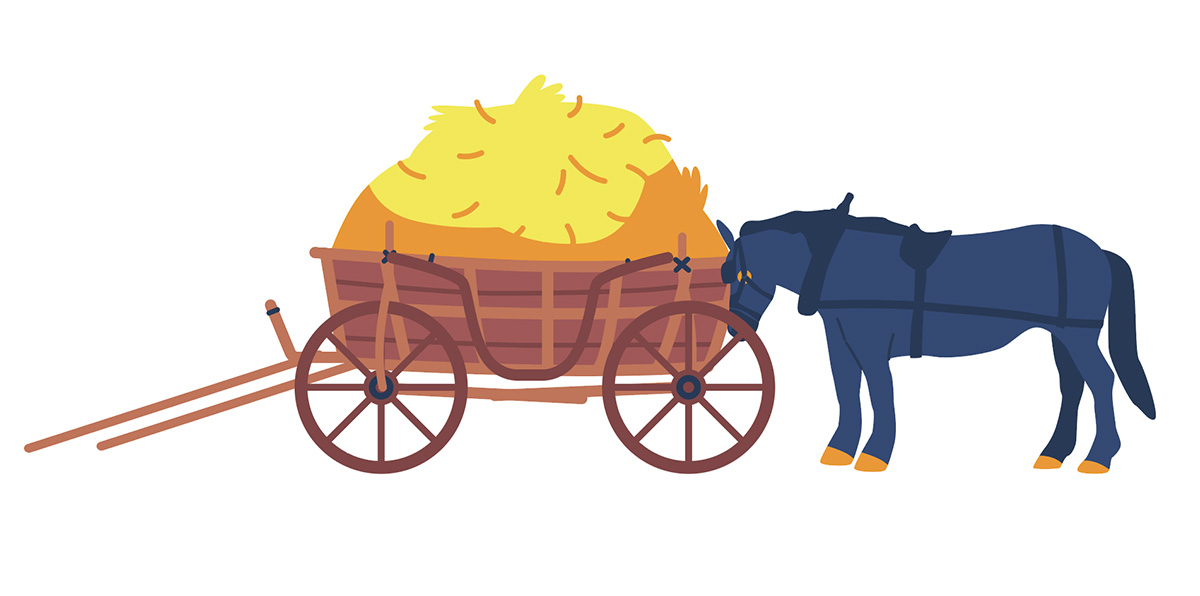 Illustration showing a cart being pushed by a horse.