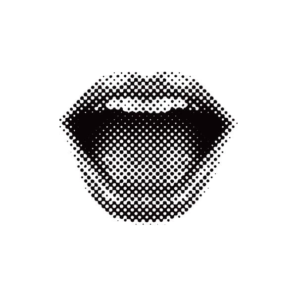 Black and white mouth open as if in mid sentence.